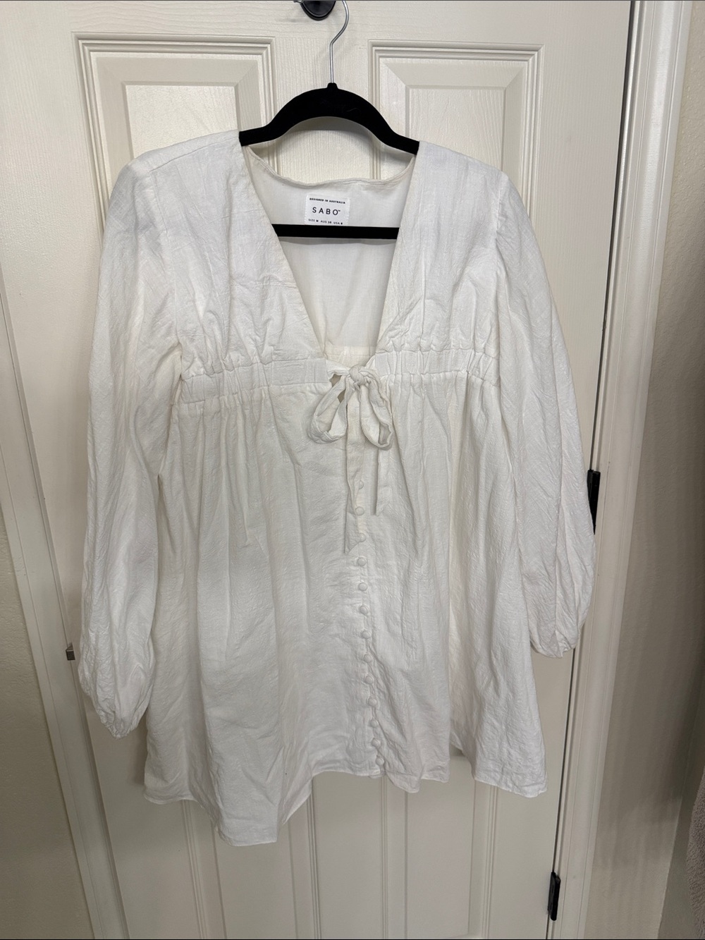 Sabo White Tie-Front Mini Dress